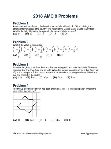 2018 amc 8 pdf - The first link contains the full set of test problems. The rest contain each individual problem and its solution. 2018 AMC 8 Problems. 2018 AMC 8 Answer Key. Problem 1. Problem 2. Problem 3. Problem 4. Problem 5.
